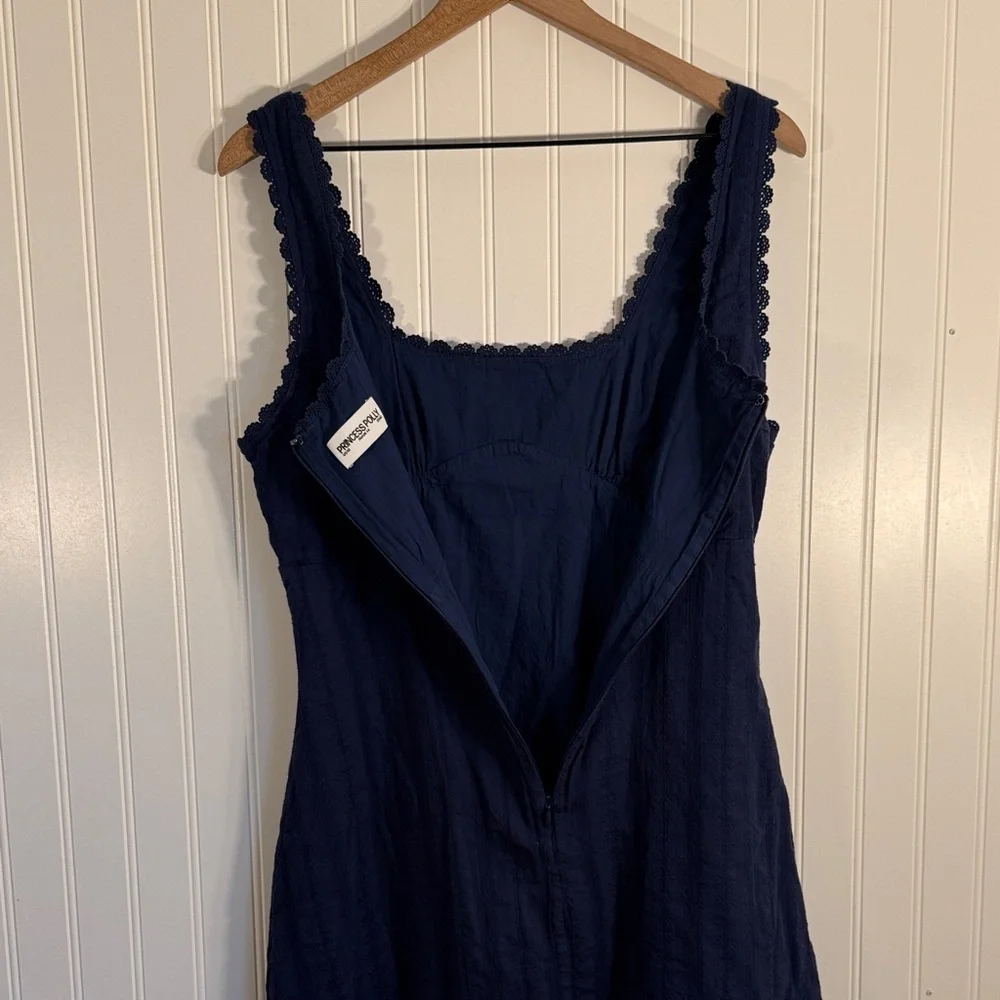 Princess Polly Dasha Mini Dress Navy Blue Lace Trim 100% Cotton Size 10 - Picture 9 of 14